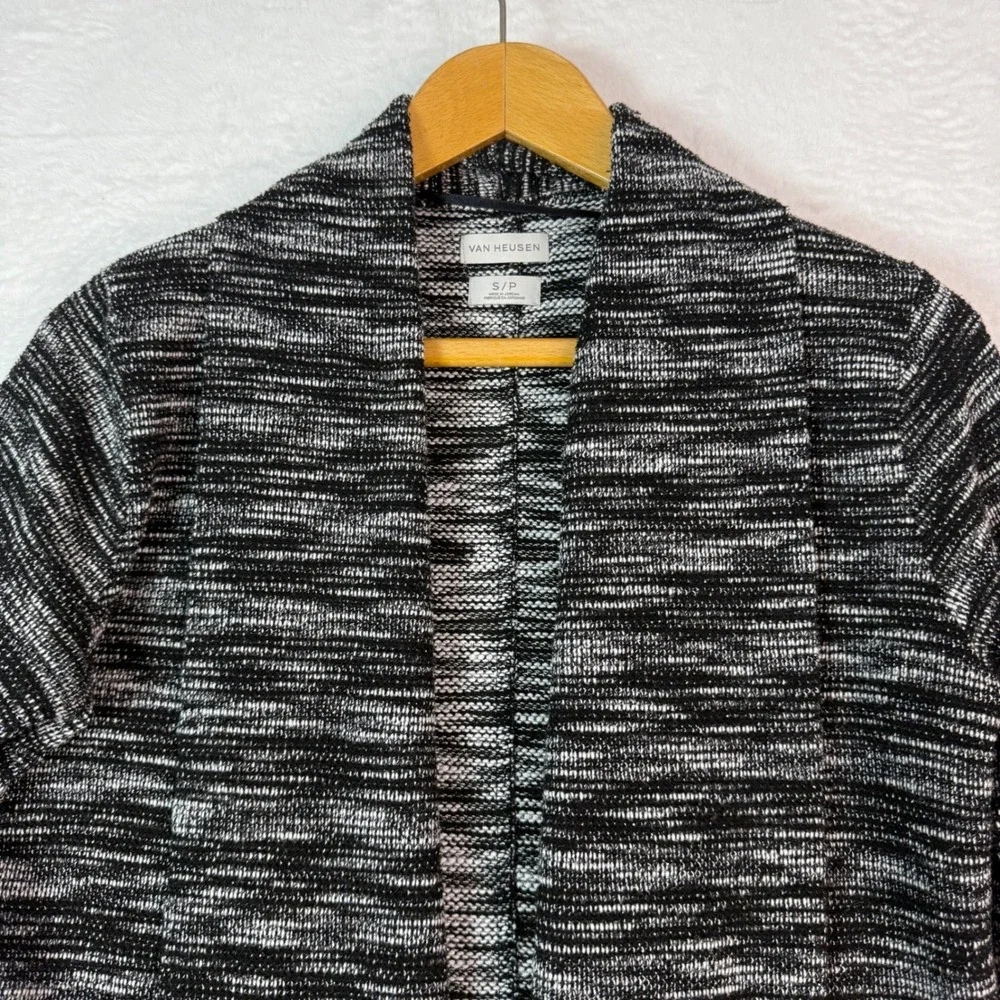 Van Heusen Womens Black‎ White Marled Knit Open Front Cardigan Sweater Size S/P